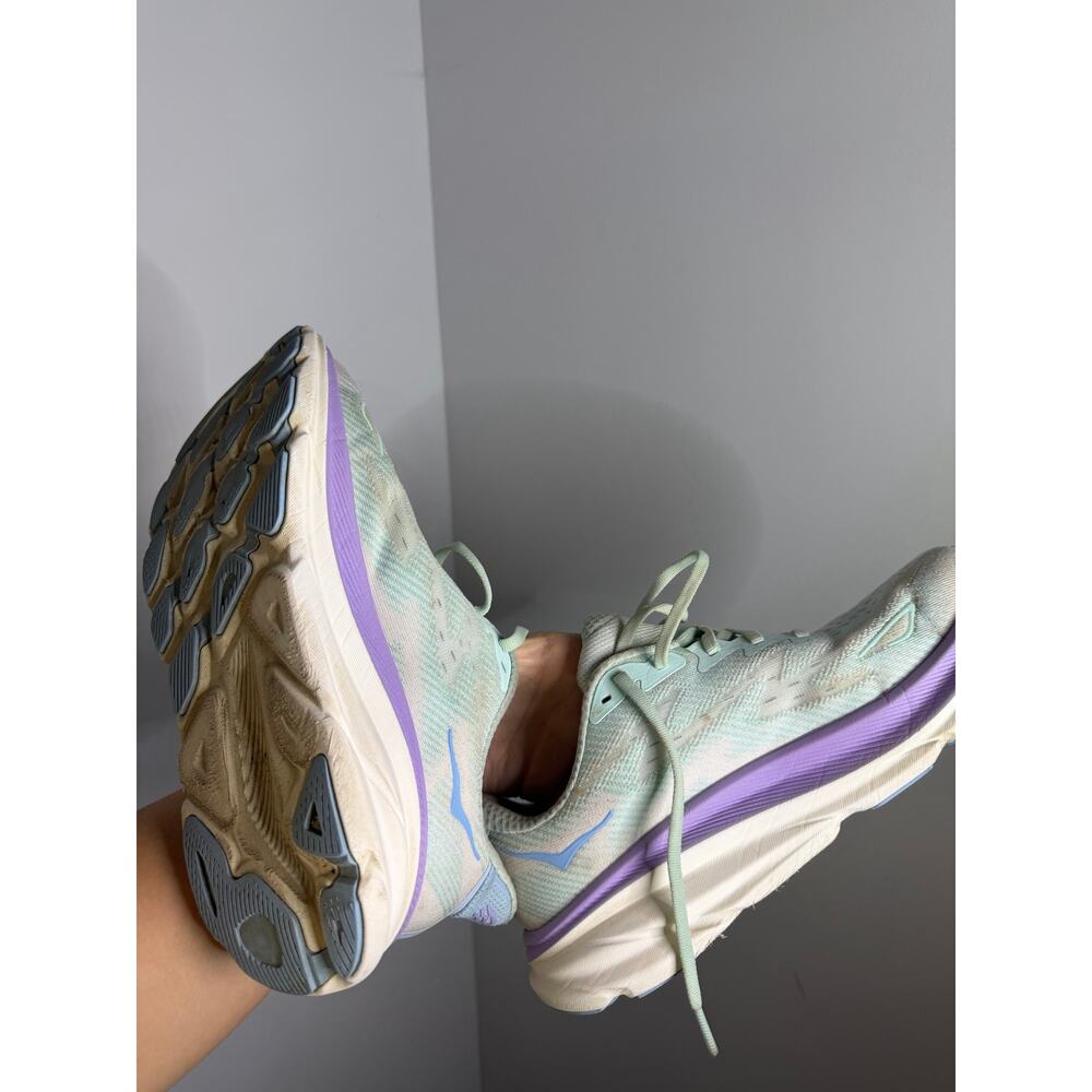 HOKA Clifton 9 Shoes Womens Size 7.5 B Mint Green Purple Running Road Cushioned - Picture 6 of 8